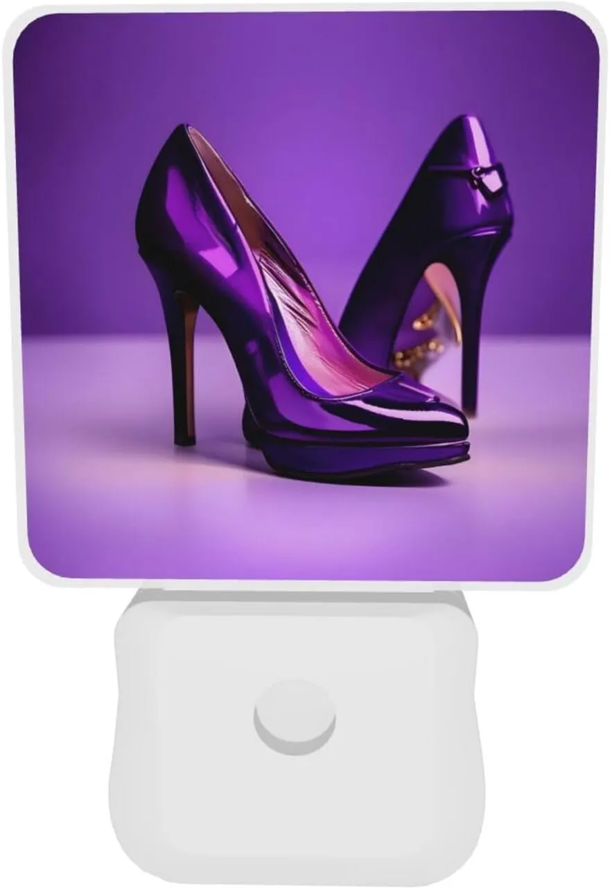 Elegant Purple High Heels with Lipstick Plug-in Night Lights for Multi-Location use - a Set of 2, 0.5W Energy Saving LED Lights - Soft Light