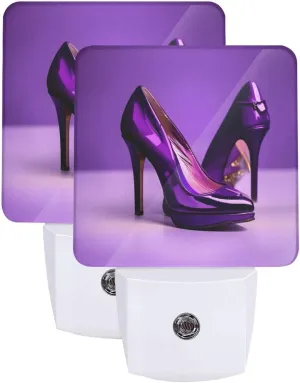 Elegant Purple High Heels with Lipstick Plug-in Night Lights for Multi-Location use - a Set of 2, 0.5W Energy Saving LED Lights - Soft Light
