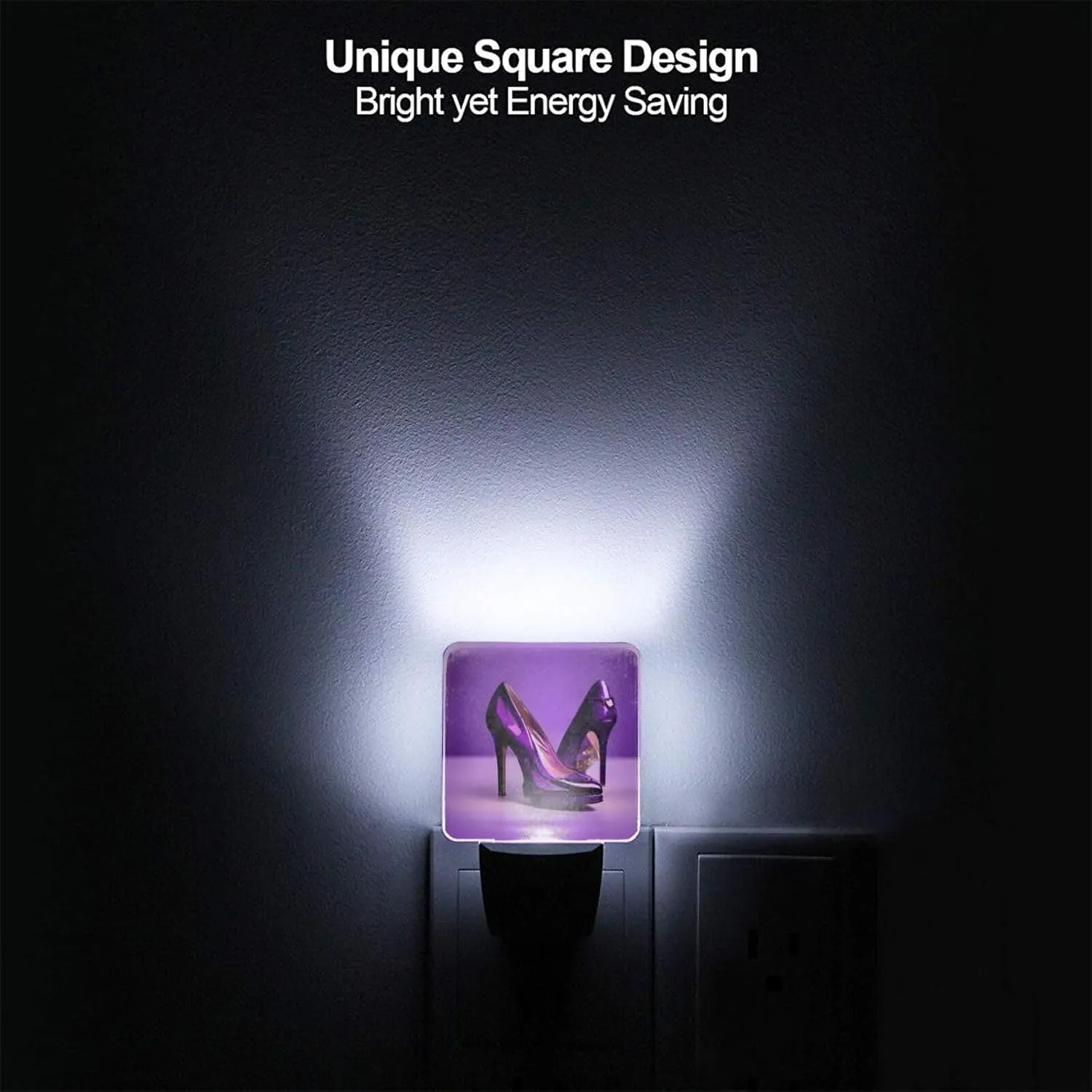 Elegant Purple High Heels with Lipstick Plug-in Night Lights for Multi-Location use - a Set of 2, 0.5W Energy Saving LED Lights - Soft Light