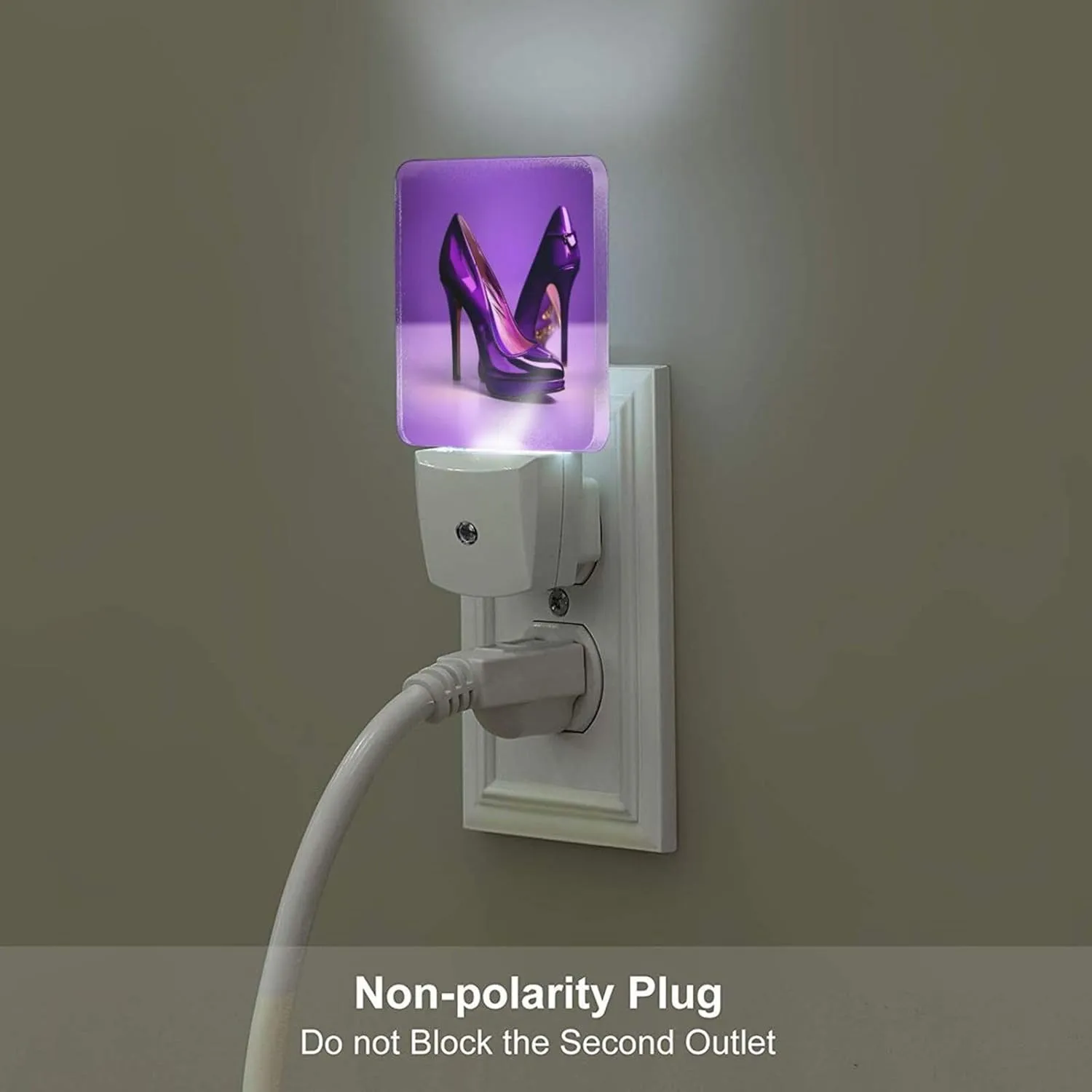 Elegant Purple High Heels with Lipstick Plug-in Night Lights for Multi-Location use - a Set of 2, 0.5W Energy Saving LED Lights - Soft Light
