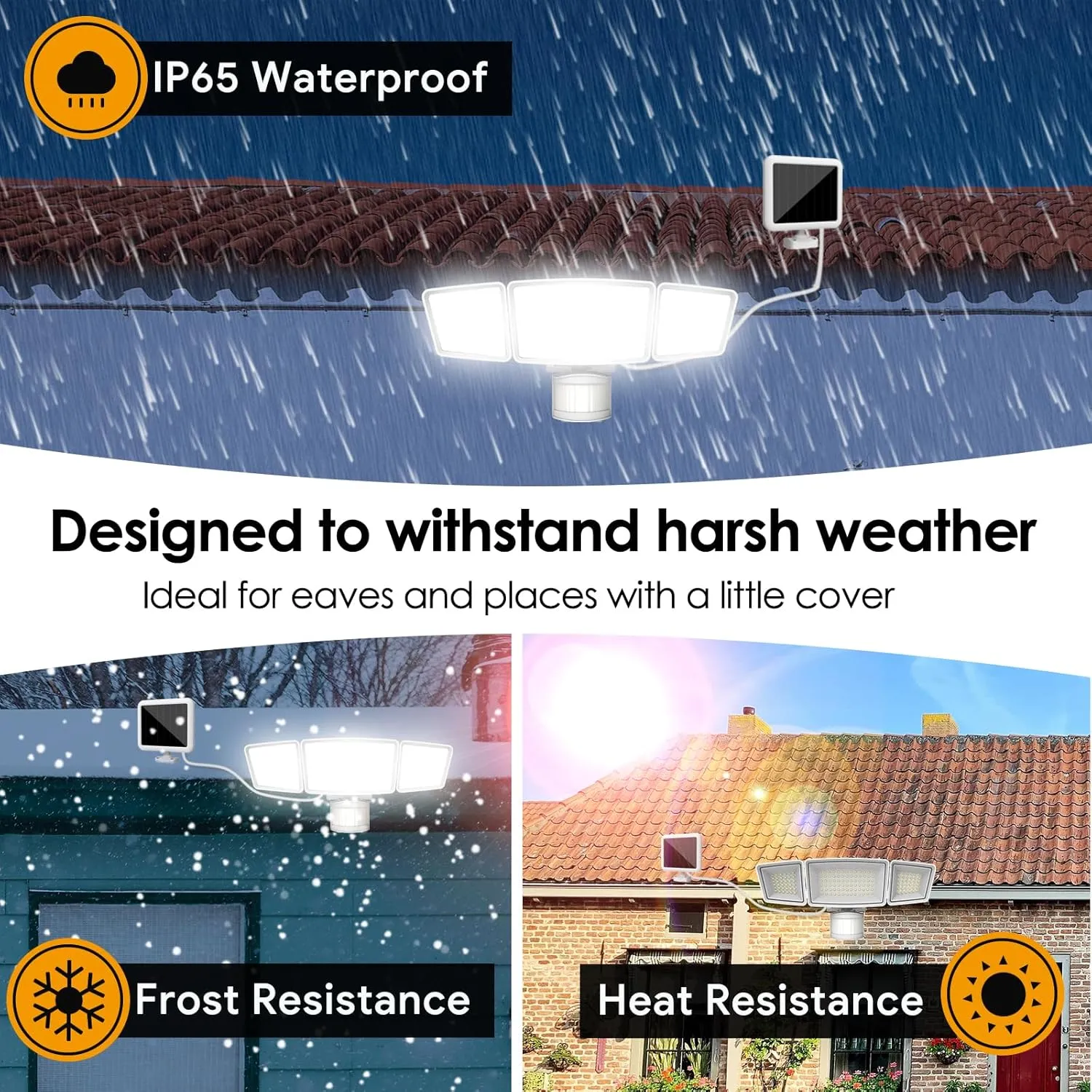 Energetic Solar Outdoor Lights, 1800LM 150 LED Security Motion Sensor Outdoor Lights with Remote Control, IP65 Waterproof Floodlight, 3 Head Motion Detected Spotlight for Garage, Pack of 2 (White)