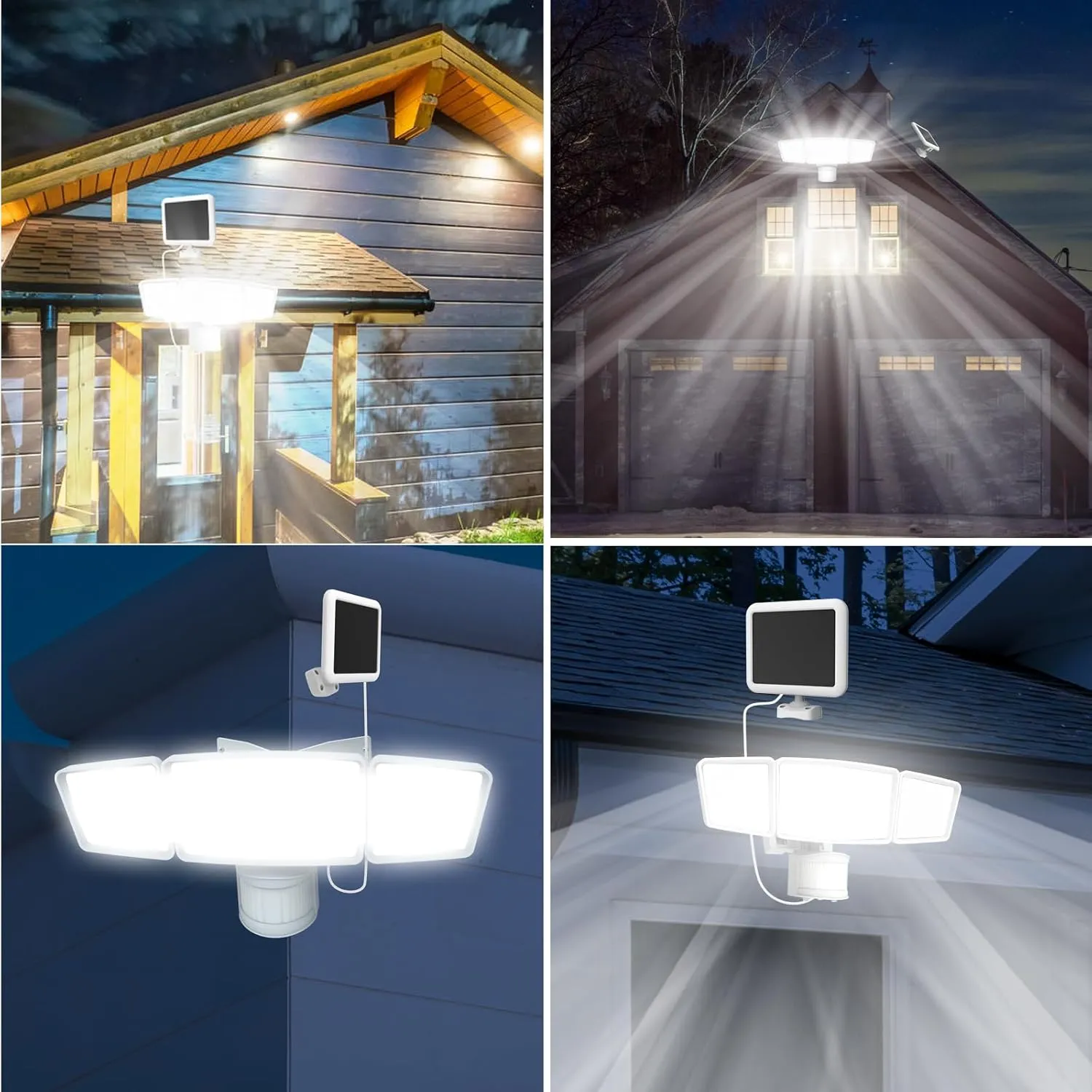 Energetic Solar Outdoor Lights, 1800LM 150 LED Security Motion Sensor Outdoor Lights with Remote Control, IP65 Waterproof Floodlight, 3 Head Motion Detected Spotlight for Garage, Pack of 2 (White)