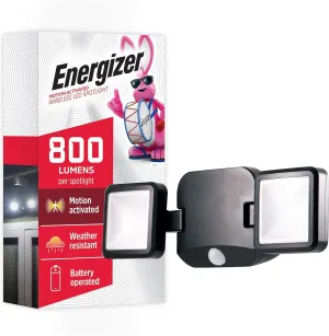 Energizer LED Flood Light Outdoor, Security Light, 2 Head, Wireless, Battery Operated, 800 Lumens, Swivels & Rotates, Weather-Resistant, Motion Sensor Outdoor Light, Black, 1 Pack, 40776
