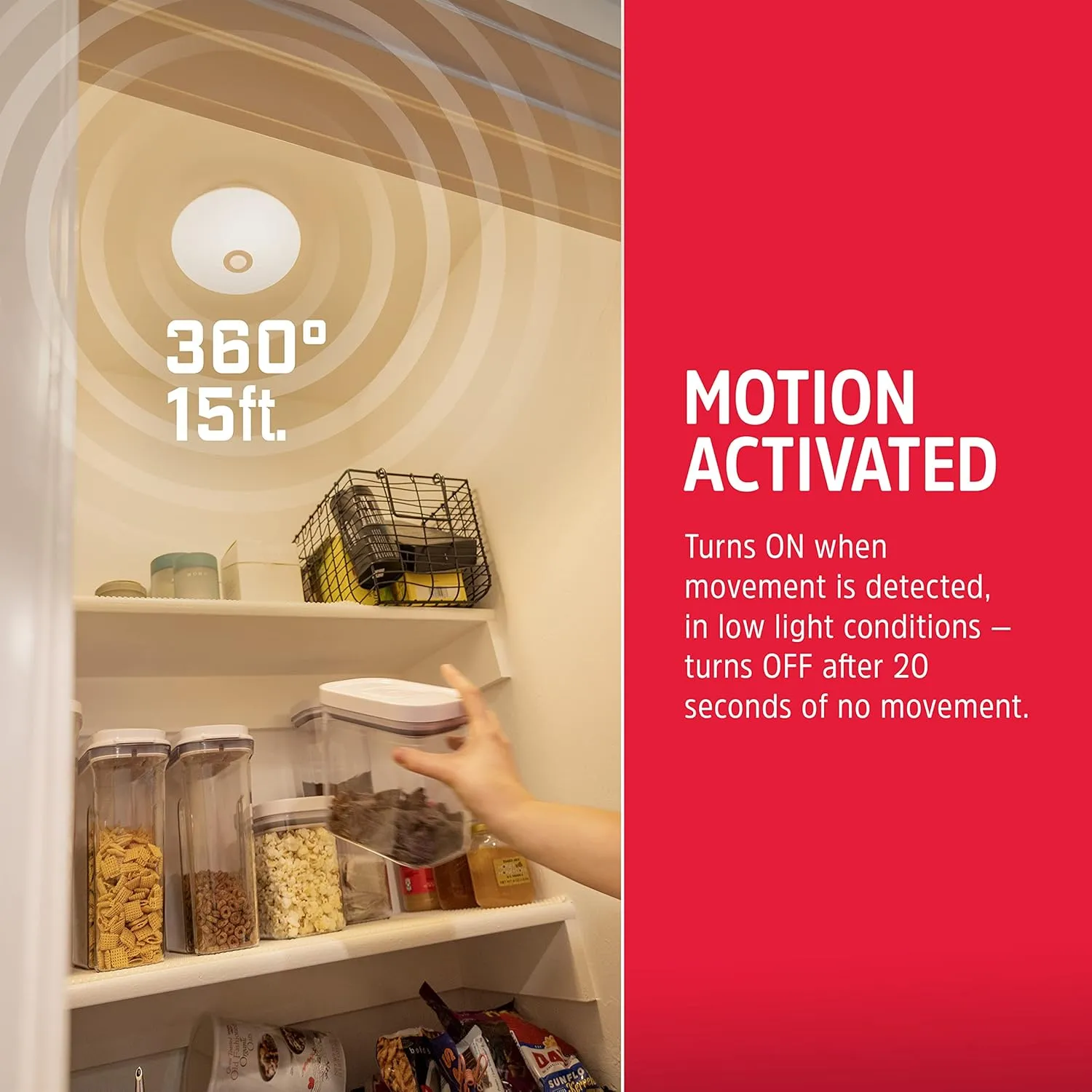 Energizer Motion-Activated LED Ceiling Light, Battery Operated, 300 Lumens, No Wiring Needed, 15ft. Motion Sensing, Great for Laundry Room, Garage, Closets, and More, 39677