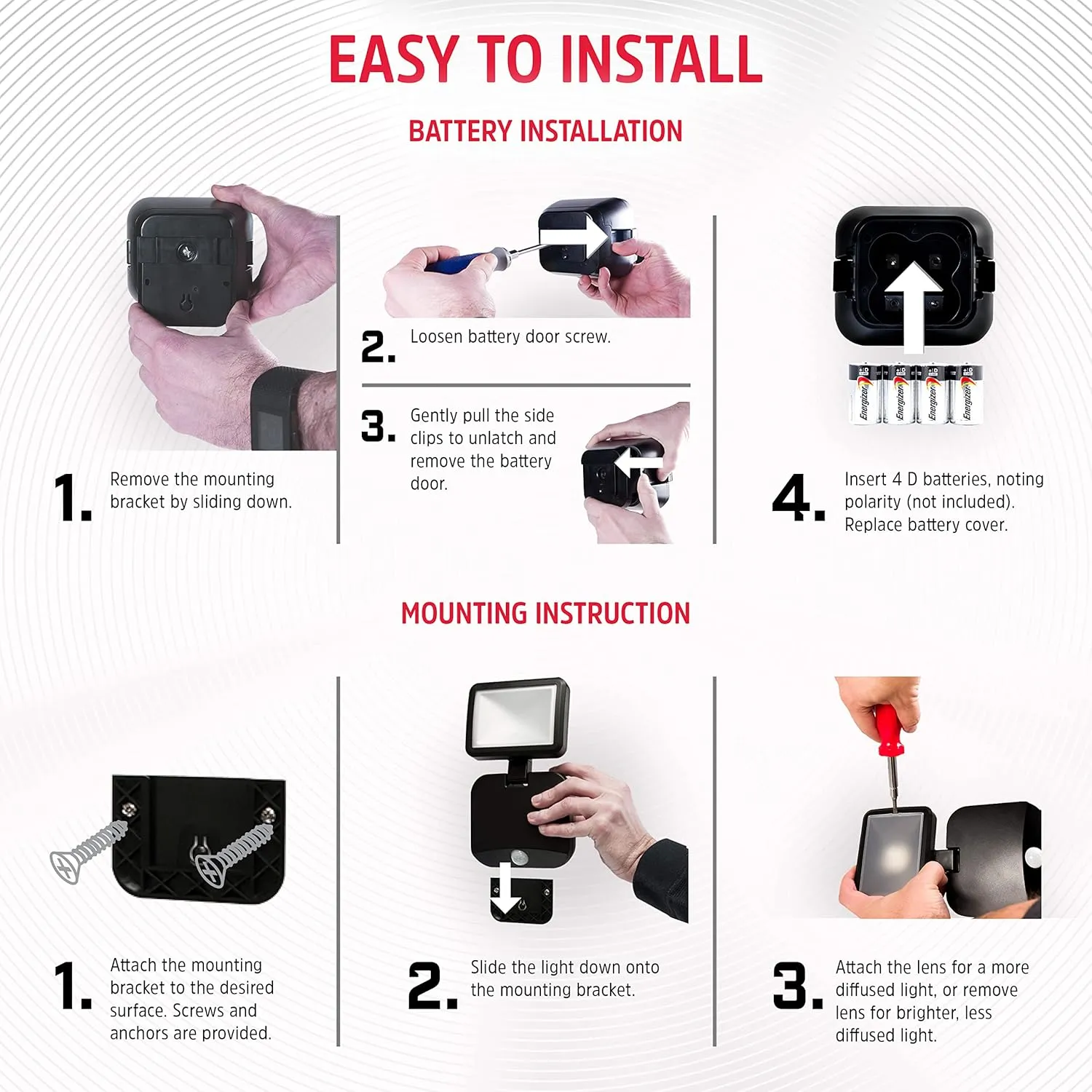 Energizer Single Head Security Light, Wireless, Battery Operated, 120° Motion Detection, 300 Lumens, Tilts & Swivels Activated LED Spotlight, Black, 1 Pack, 40777-S1