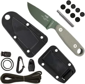 ESEE Knives Izula II Fixed Blade Knife w/Survival Kit, Sheath, Clip Plate, & Micarta Handle (Olive Drab Blade/Black Sheath/Survival Kit)