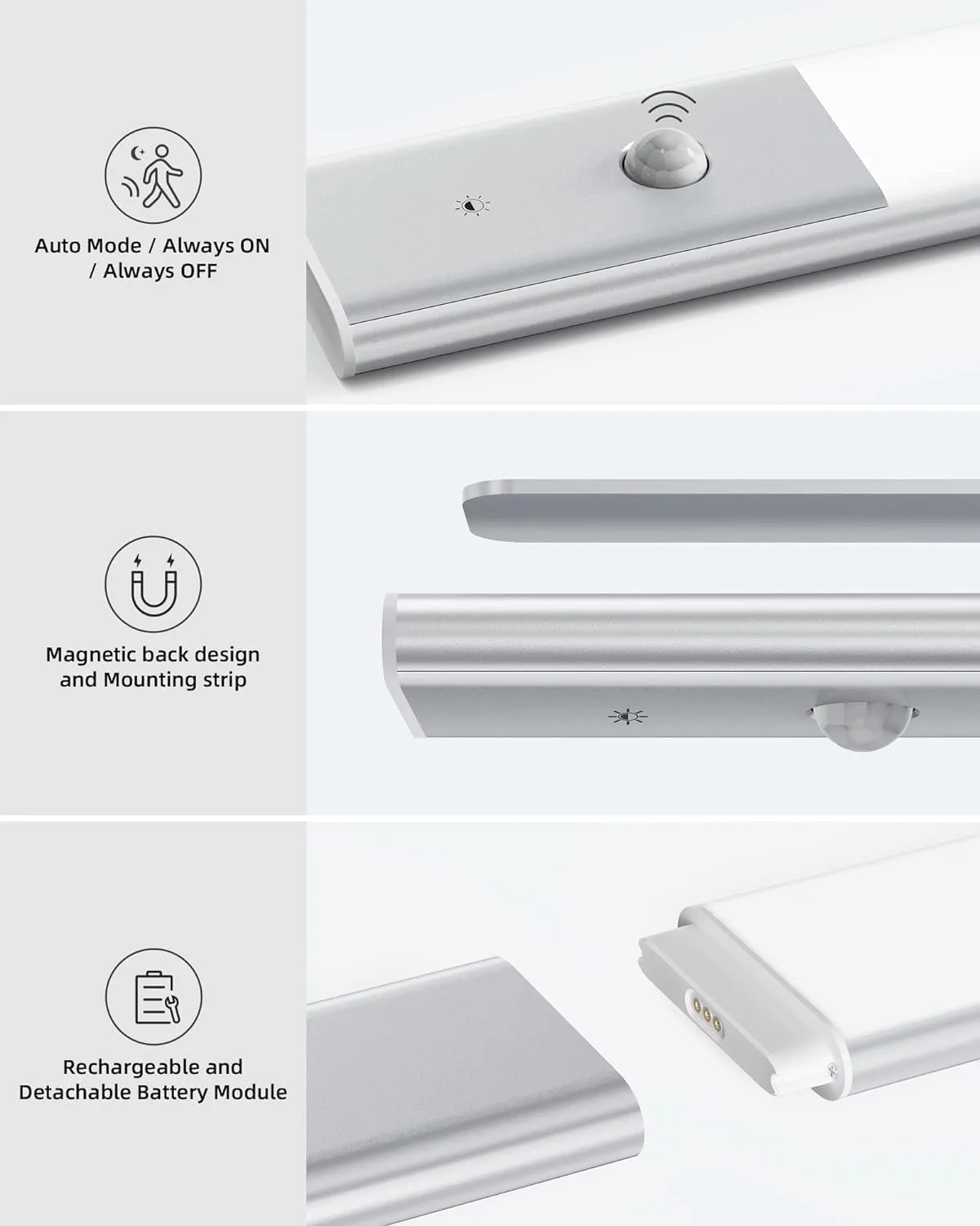 EZVALO 48 LED Under Cabinet Lighting, Motion Sensor Closet Light with Detachable Battery, Wireless LED Magnetic Light for Kitchen, Wardrobe-15.8Inch