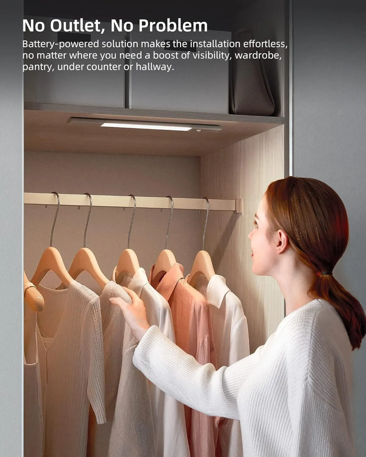 EZVALO 48 LED Under Cabinet Lighting, Motion Sensor Closet Light with Detachable Battery, Wireless LED Magnetic Light for Kitchen, Wardrobe-15.8Inch