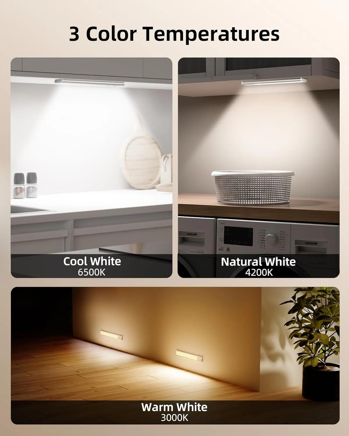 EZVALO Under Cabinet Lighting, 80 LED Motion Sensor Lights Indoor with 3 Color Temps, 1900mAh Rechargeable Under Cabinet Lights Wireless, Dimmable Under Counter Lights for Kitchen, Closet (2 Pack)