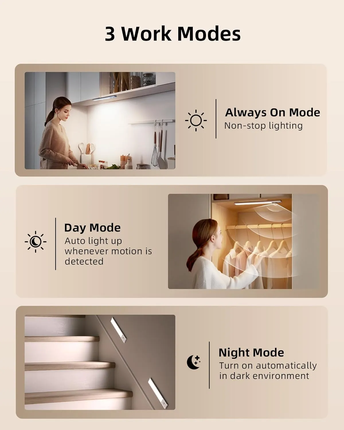 EZVALO Under Cabinet Lighting, 80 LED Motion Sensor Lights Indoor with 3 Color Temps, 1900mAh Rechargeable Under Cabinet Lights Wireless, Dimmable Under Counter Lights for Kitchen, Closet (2 Pack)