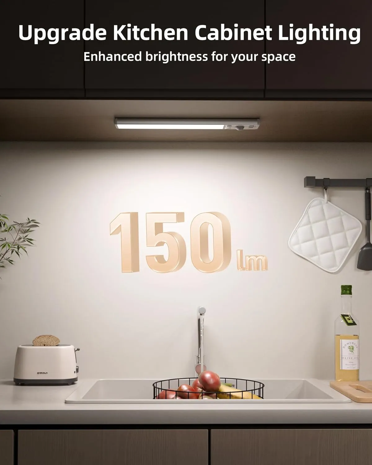 EZVALO Under Cabinet Lighting, 80 LED Motion Sensor Lights Indoor with 3 Color Temps, 1900mAh Rechargeable Under Cabinet Lights Wireless, Dimmable Under Counter Lights for Kitchen, Closet (2 Pack)