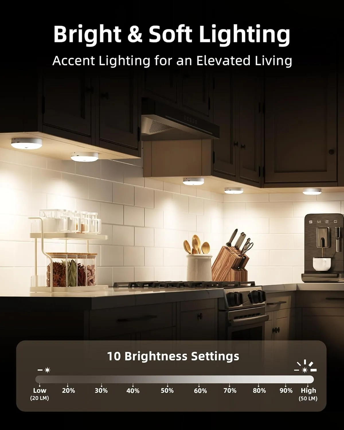 EZVALO Under Cabinet Lighting, Rechargeable Motion Sensor Puck Lights with Remote, 3 Color Temps &12 RGB LED Rechargeable LED Night Light, Dimmable Magnetic Under Counter Lights for Kitchen (6 Pack)
