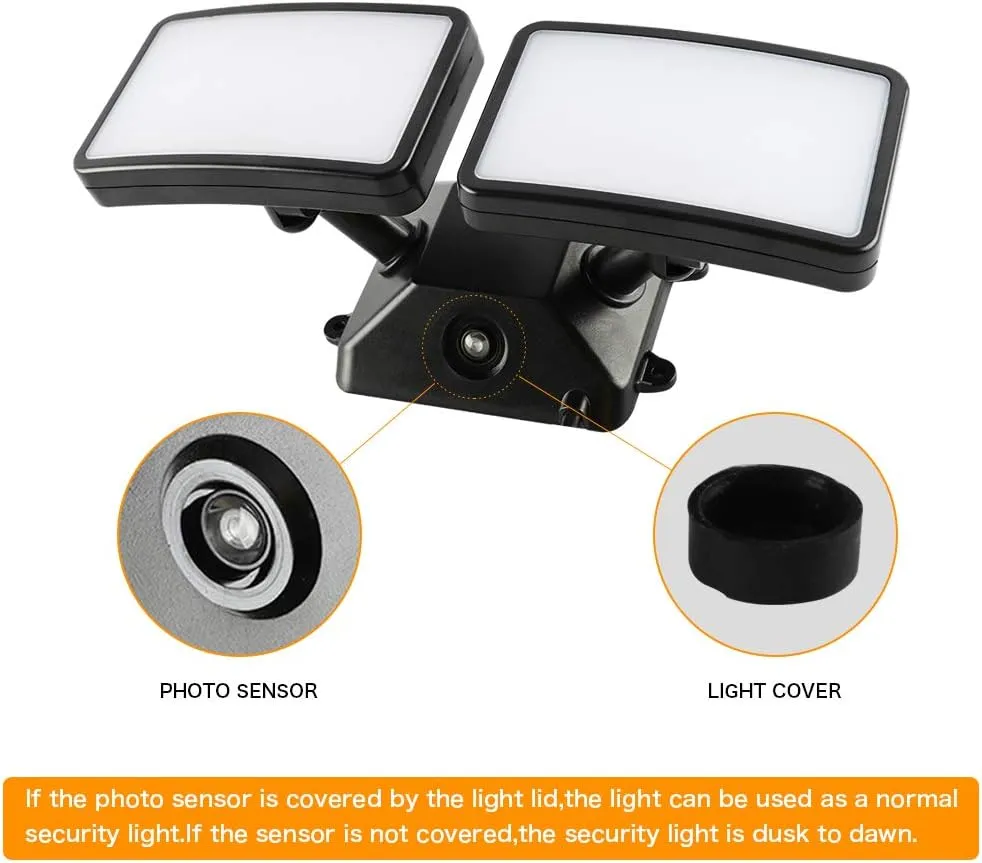 FAGUANGAO Dusk to Dawn LED Security Light,18W Plug in Flood Light Outdoor,5000k Daylight,1600lm, IP55 Waterproof,Adjustable 2 Heads Wall Light for Garage, Porch, Yard,2Pack Black