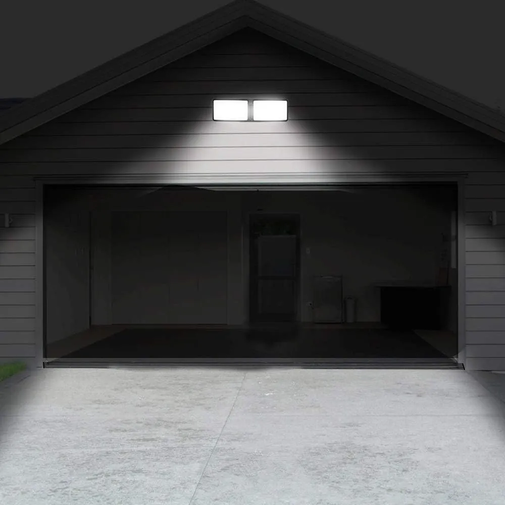 FAGUANGAO Dusk to Dawn LED Security Light,18W Plug in Flood Light Outdoor,5000k Daylight,1600lm, IP55 Waterproof,Adjustable 2 Heads Wall Light for Garage, Porch, Yard,2Pack Black
