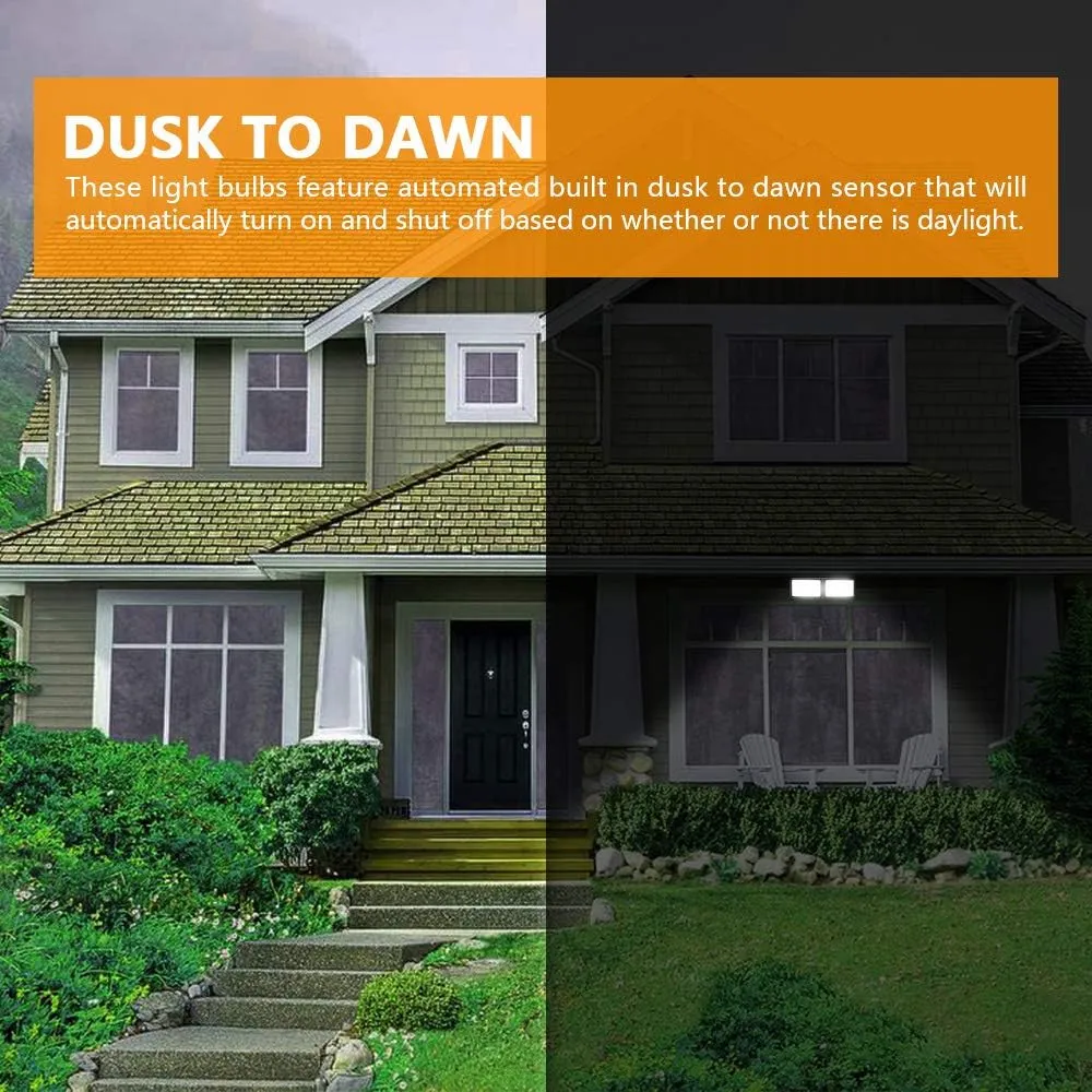 FAGUANGAO Dusk to Dawn LED Security Light,18W Plug in Flood Light Outdoor,5000k Daylight,1600lm, IP55 Waterproof,Adjustable 2 Heads Wall Light for Garage, Porch, Yard,2Pack Black
