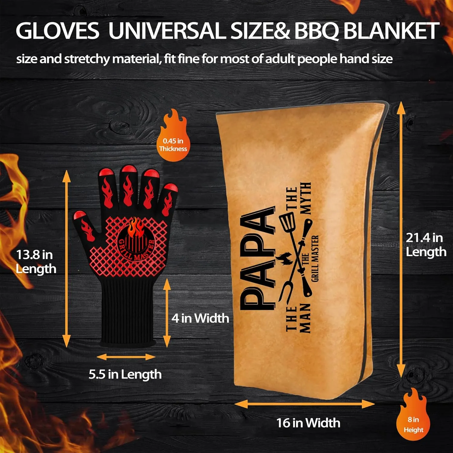 Fathers Day Papa Gifts, Gifts for Papa from Grandkids BBQ Blanket with Grill Gloves, Meat Resting Bag for BBQ Smoking, Grilling Gloves Heat Resistant for Outdoor Grill Party on Birthday Christmas