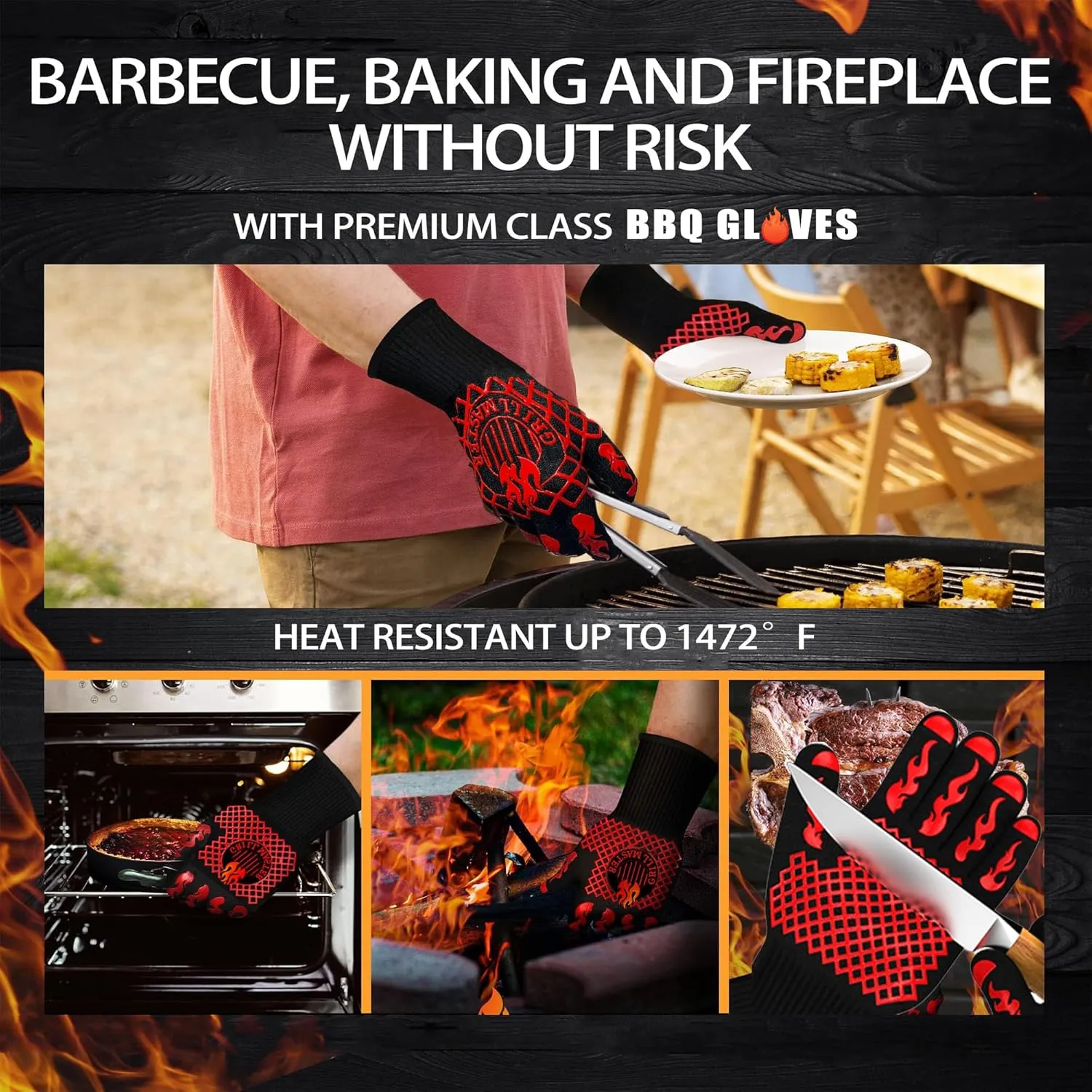 Fathers Day Papa Gifts, Gifts for Papa from Grandkids BBQ Blanket with Grill Gloves, Meat Resting Bag for BBQ Smoking, Grilling Gloves Heat Resistant for Outdoor Grill Party on Birthday Christmas