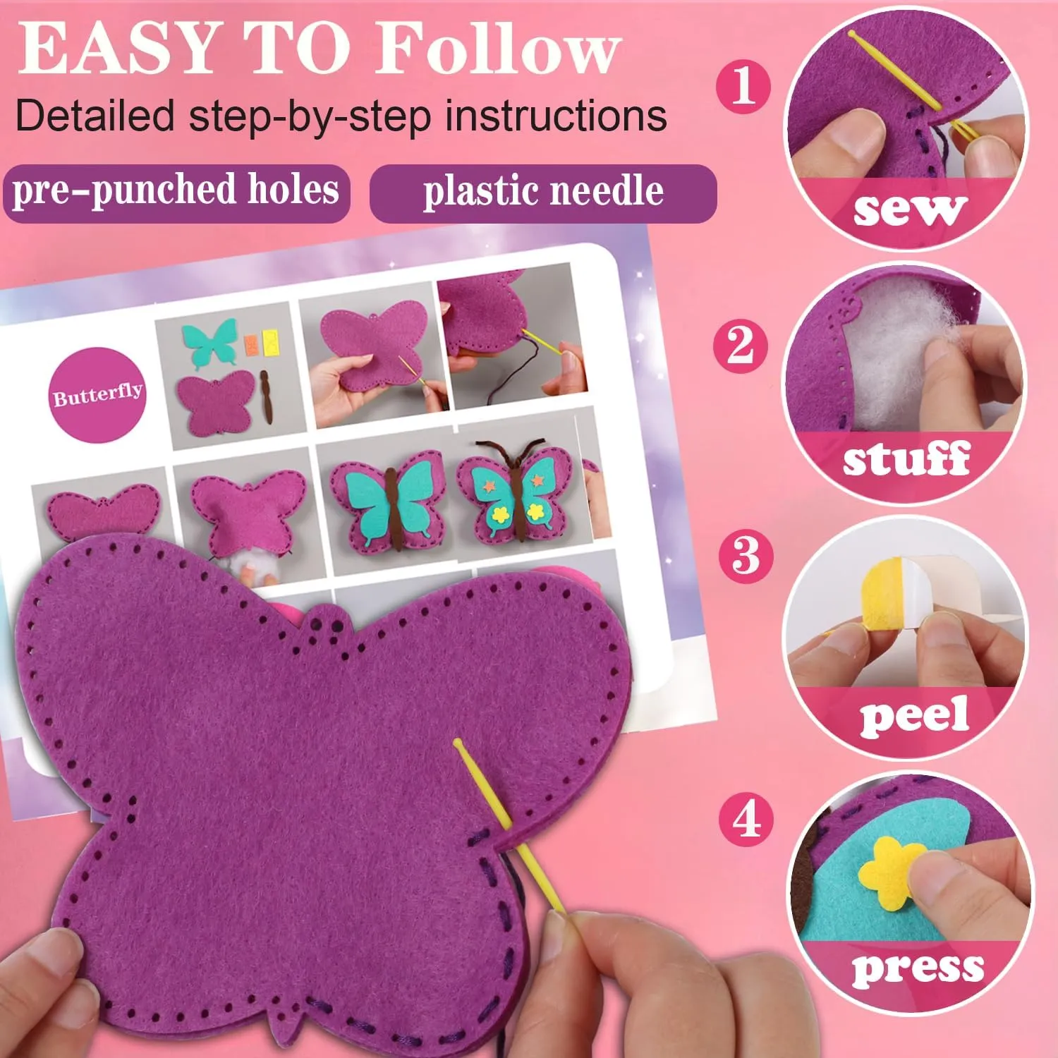 Favensen My First Sewing Kit for Kids,10 Easy DIY Stuffed Projects Ages 6-8/8-12 Years Old Girls Gifts for Girls Beginners,Felt Arts and Crafts kit Ages 579 Dolls Toys and Plush Pillow