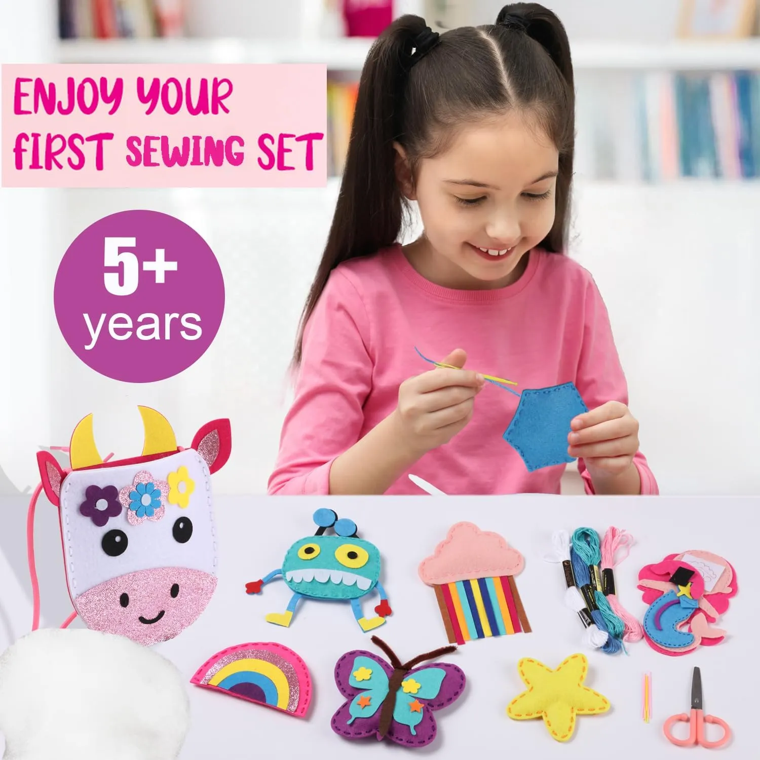 Favensen My First Sewing Kit for Kids,10 Easy DIY Stuffed Projects Ages 6-8/8-12 Years Old Girls Gifts for Girls Beginners,Felt Arts and Crafts kit Ages 579 Dolls Toys and Plush Pillow