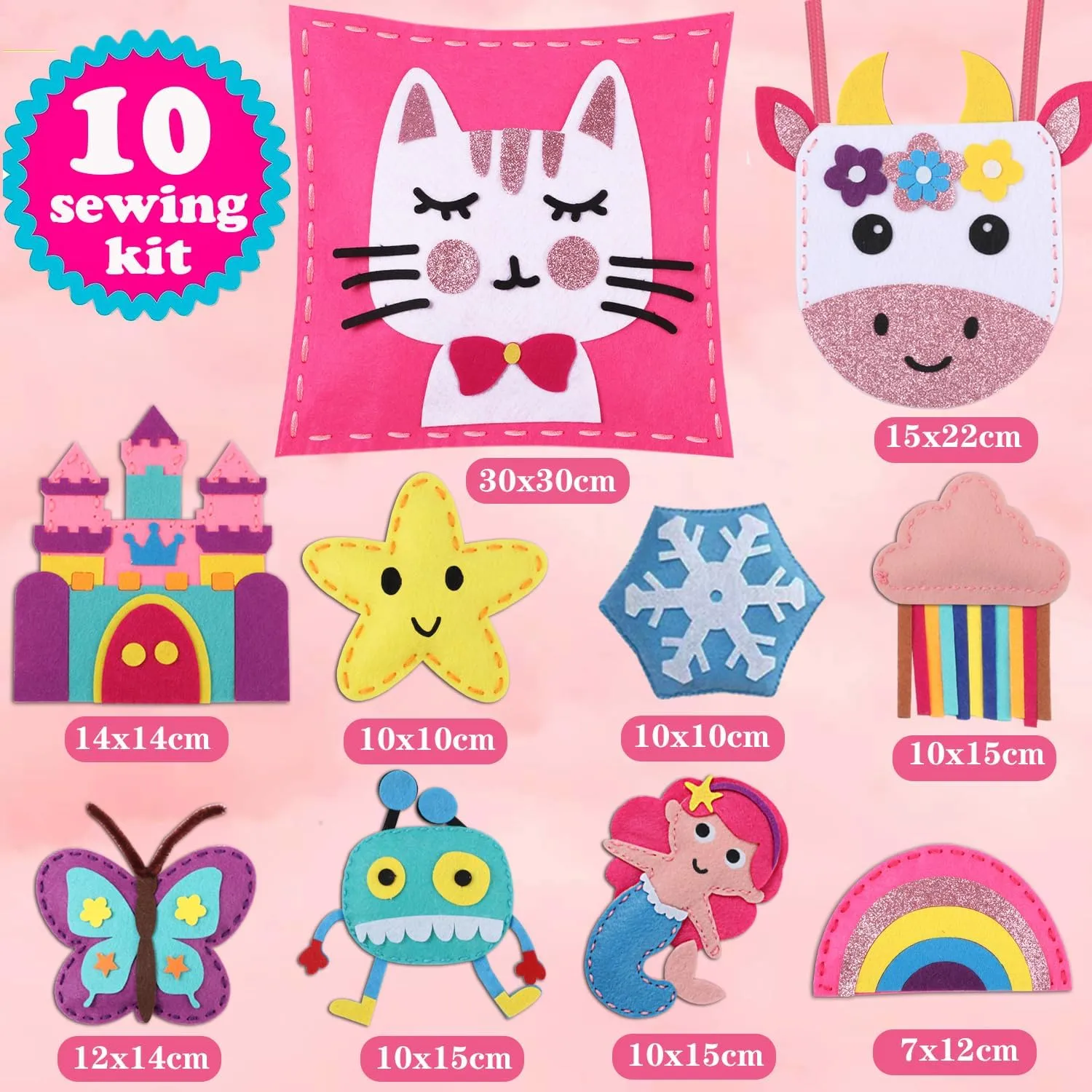Favensen My First Sewing Kit for Kids,10 Easy DIY Stuffed Projects Ages 6-8/8-12 Years Old Girls Gifts for Girls Beginners,Felt Arts and Crafts kit Ages 579 Dolls Toys and Plush Pillow
