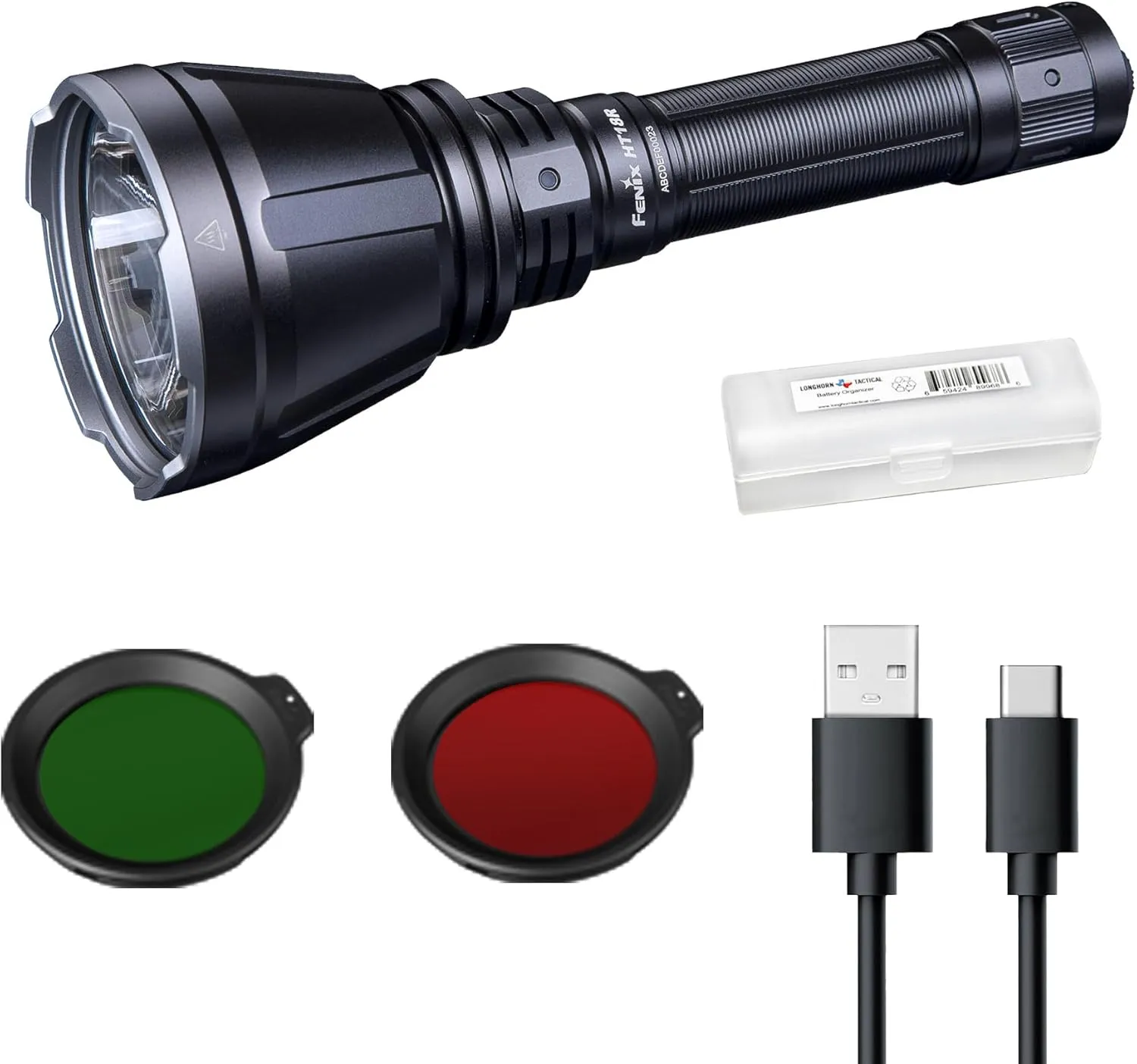 Fenix HT18R Hunting Light, 2800 Lumen USB-C Rechargeable 1203 Yards Long-Range Long Throw Flashlight with Red, Green Filter for Hog Coyote Raccoon Varmint Night Hunting
