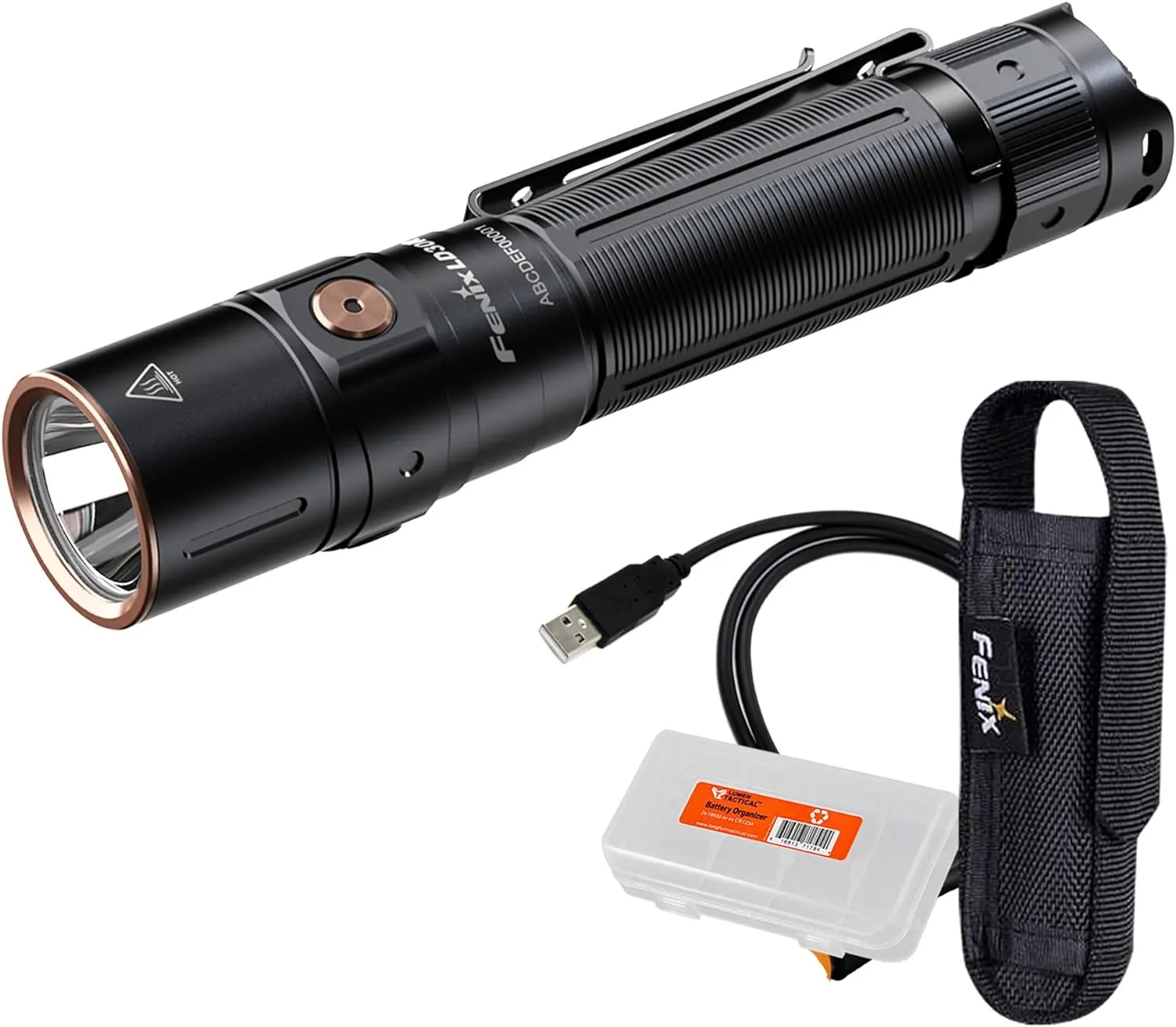 Fenix LD30R EDC Flashlight, 1700 Lumen USB-C Rechargeable for Everyday Carry Compact Tactical Duty Light with Durable Pocket Clip, Holster and Organizer