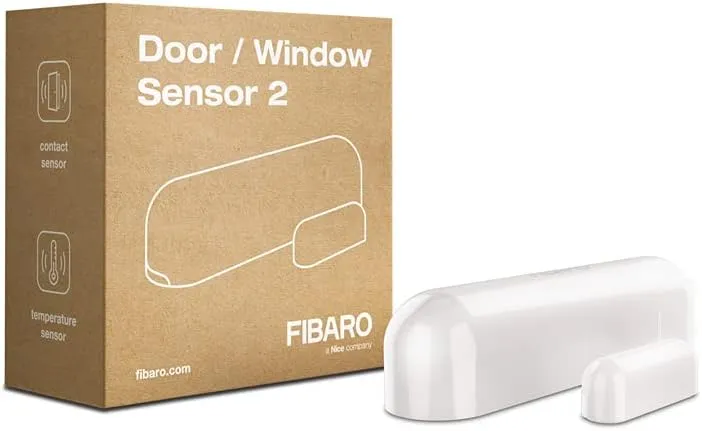 FIBARO FGDW-002-1 2 Door/Window v2 with Temperature Sensor, Z-Wave Plus, Small, White