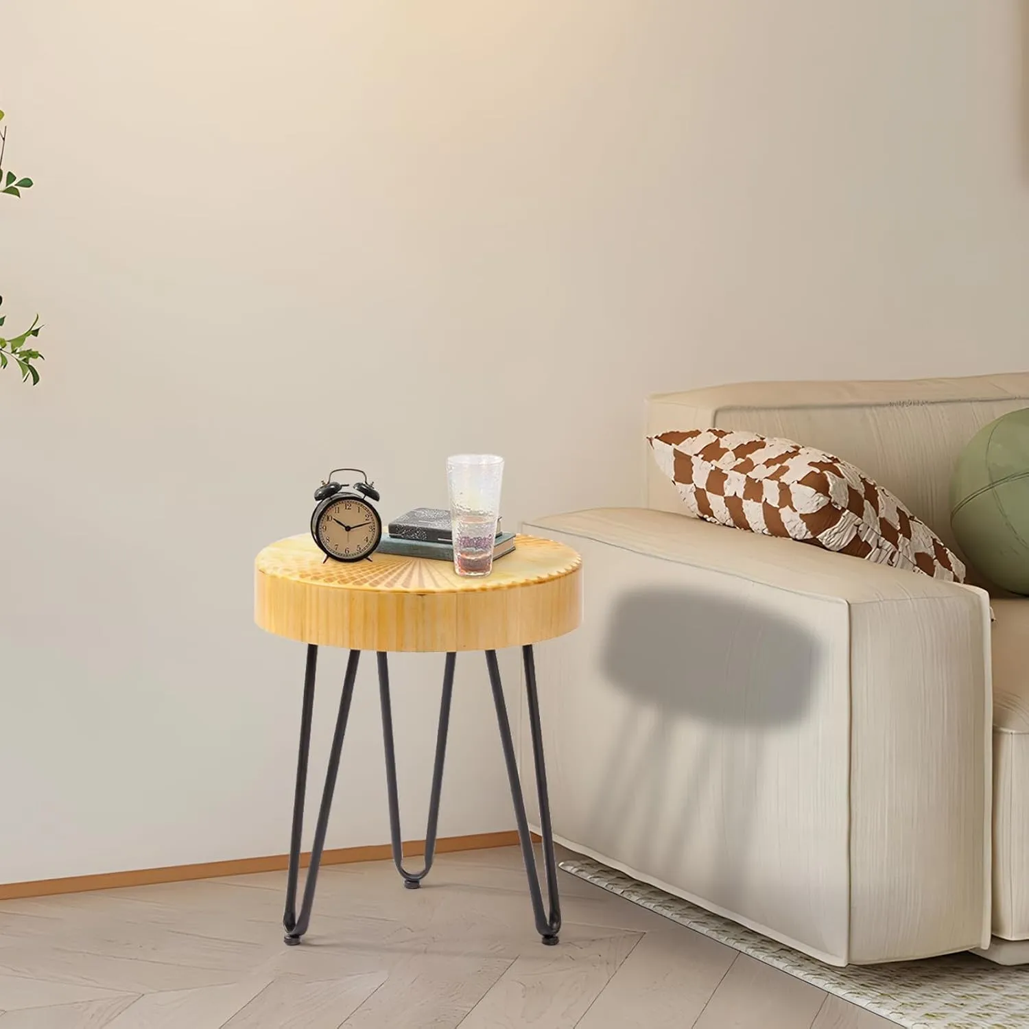 FIDROOM ﻿Round Wood Coffee Table Set of 2, Farmhouse Nesting Table w/Fluted Finish, Boho Circle Center Table for Living Room Tiny Home (Ring Pattern)