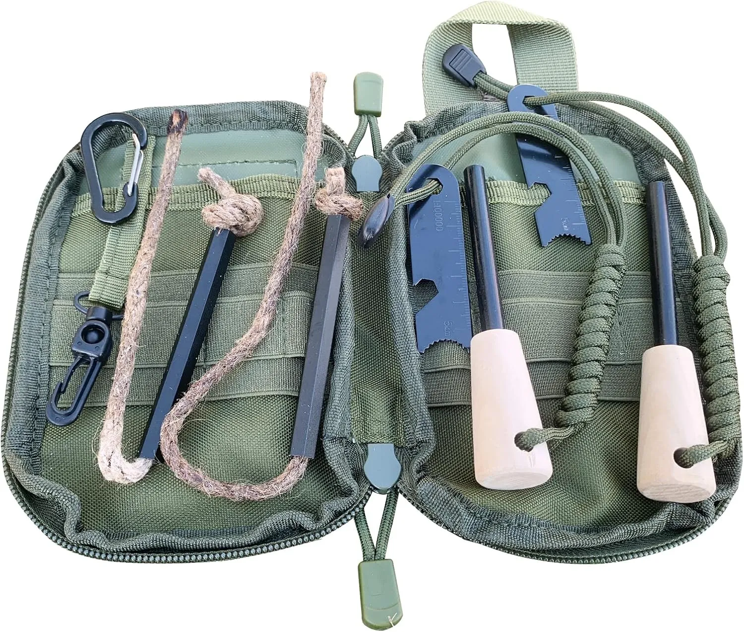 Fire Starter Survival Kit, Larger Ferro Rod with Striker Lanyard 3in Long Flint and Steel, 13.8in Wick Hemp Cord, Multifunctional Bag