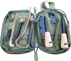 Fire Starter Survival Kit, Larger Ferro Rod with Striker Lanyard 3in Long Flint and Steel, 13.8in Wick Hemp Cord, Multifunctional Bag