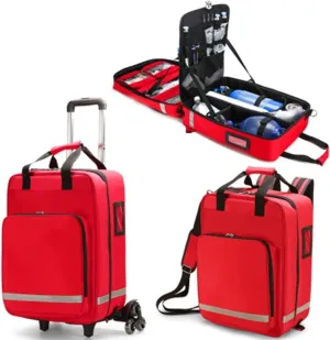First Aid Kit Bag Rolling Medical Supplies Bag with Detachable Trolley, Nurse Rolling Bag Emergency Rescue Kit for Outdoor Hiking, Backpacking, Camping, Traveling