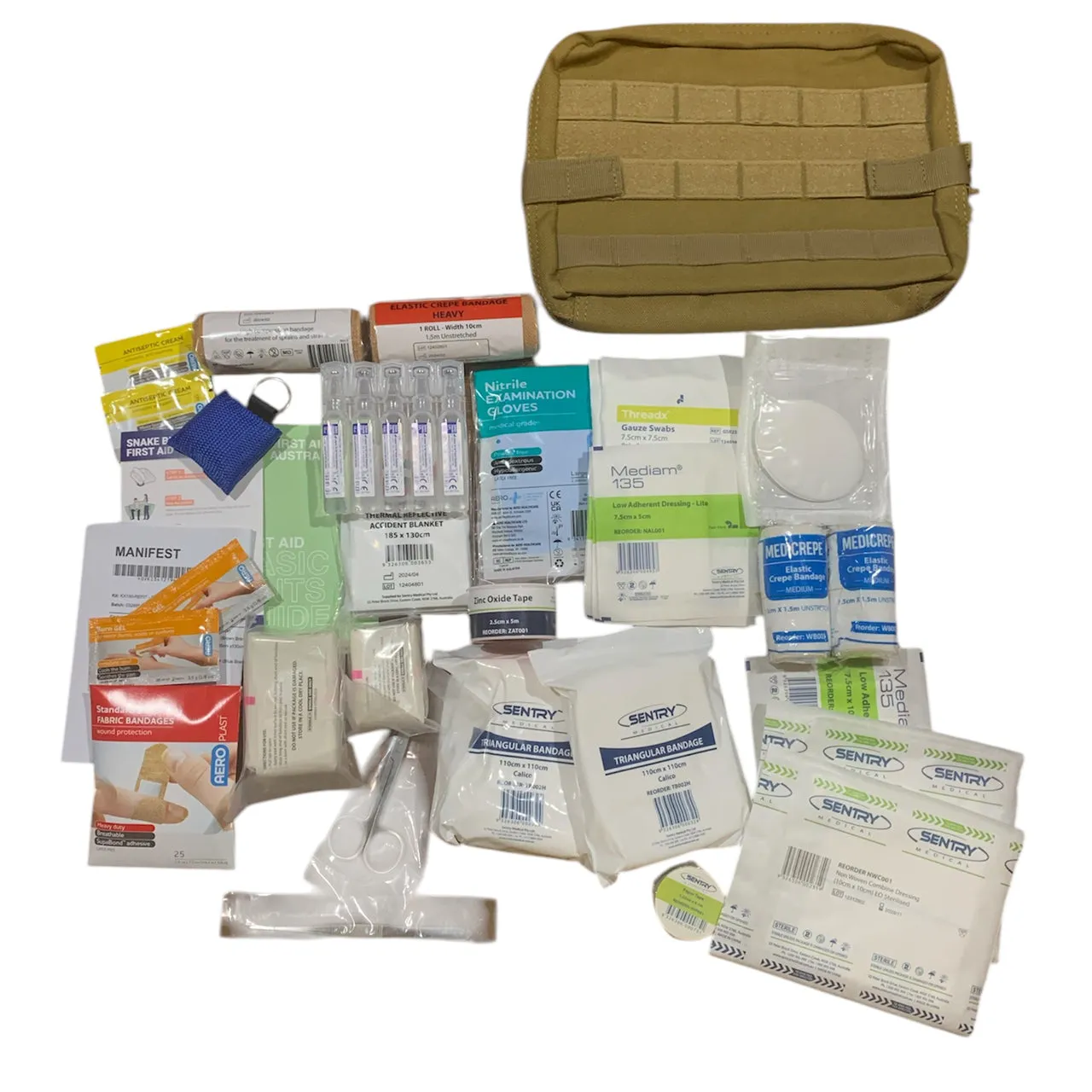 First Aid Kit Essential Remote Area With Large Coyote Combat Pouch Bundle