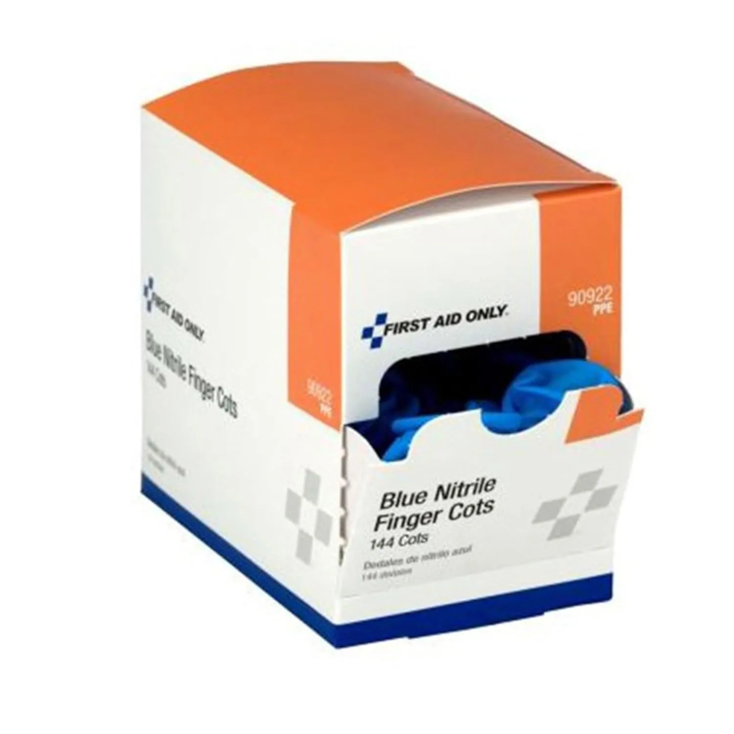 First Aid Only 90922 Blue Nitrile Finger Cots, Disposable Rubber Finger Protectors for Offices, Kitchens, Home, and More, 144 Pack