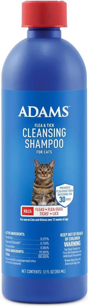 Flea & Tick Cleansing Shampoo for Cats ; Flea and Tick Treatment for Cats and Kittens ; Kills Fleas, Flea Eggs, Brown Dog Ticks, American Dog Ticks, and Lice ; 12 Oz