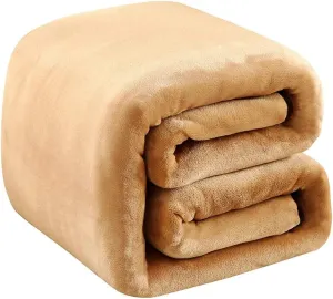 Fleece Blanket Queen Size 350GSM Lightweight Throw for The Bed Extra Soft Brush Fabric Super Warm Sofa Blanket 90" x 90"(Camel Queen)