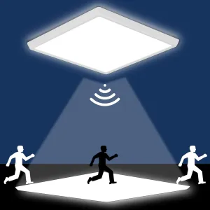 Flush Mount Motion Sensor Ceiling Light Wired, 12 Inch Motion Sensor Light Indoor, 24W Square Radar Motion Ceiling Light 5000K, Motion Activated Light for Hallway Stair Porch Covered Patio