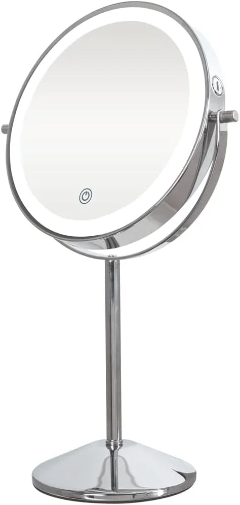 ForPro Professional Collection Expert Rechargeable LED 8” Lighted Makeup Mirror, 1X/7X Double-Sided Magnifying Counter with 72 Dimmable LED Lights, 3 Color Light Settings, Chrome