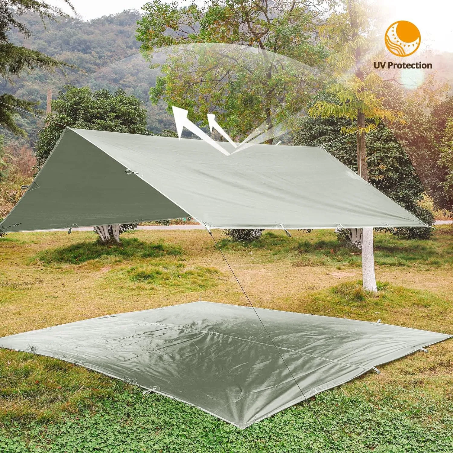FREE SOLDIER Camping Tarp Waterproof Portable Multifunctional Outdoor Traveling Awning Backpacking Shelter Rain Tarp (Bean Green 10×10.5ft)