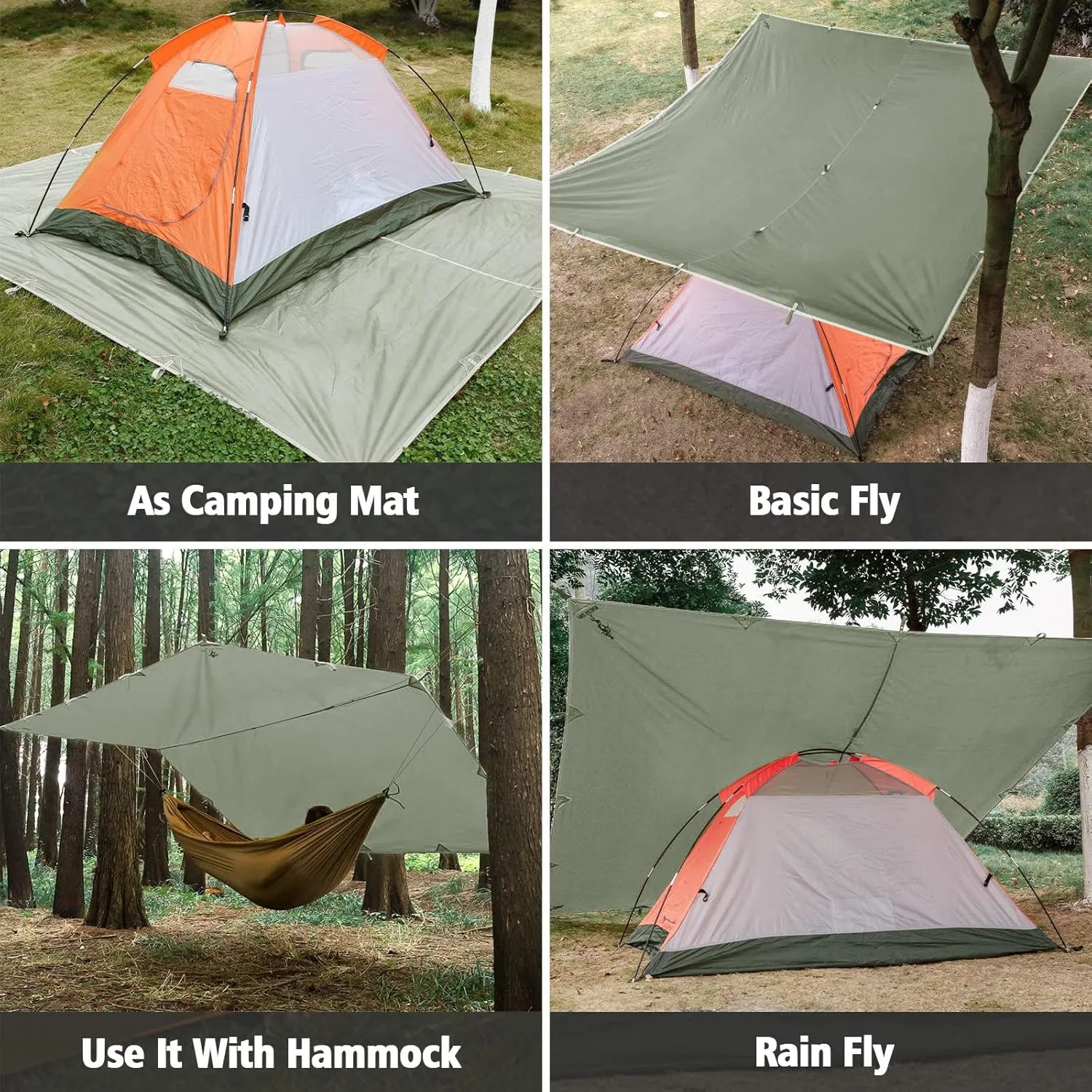 FREE SOLDIER Camping Tarp Waterproof Portable Multifunctional Outdoor Traveling Awning Backpacking Shelter Rain Tarp (Bean Green 10×10.5ft)