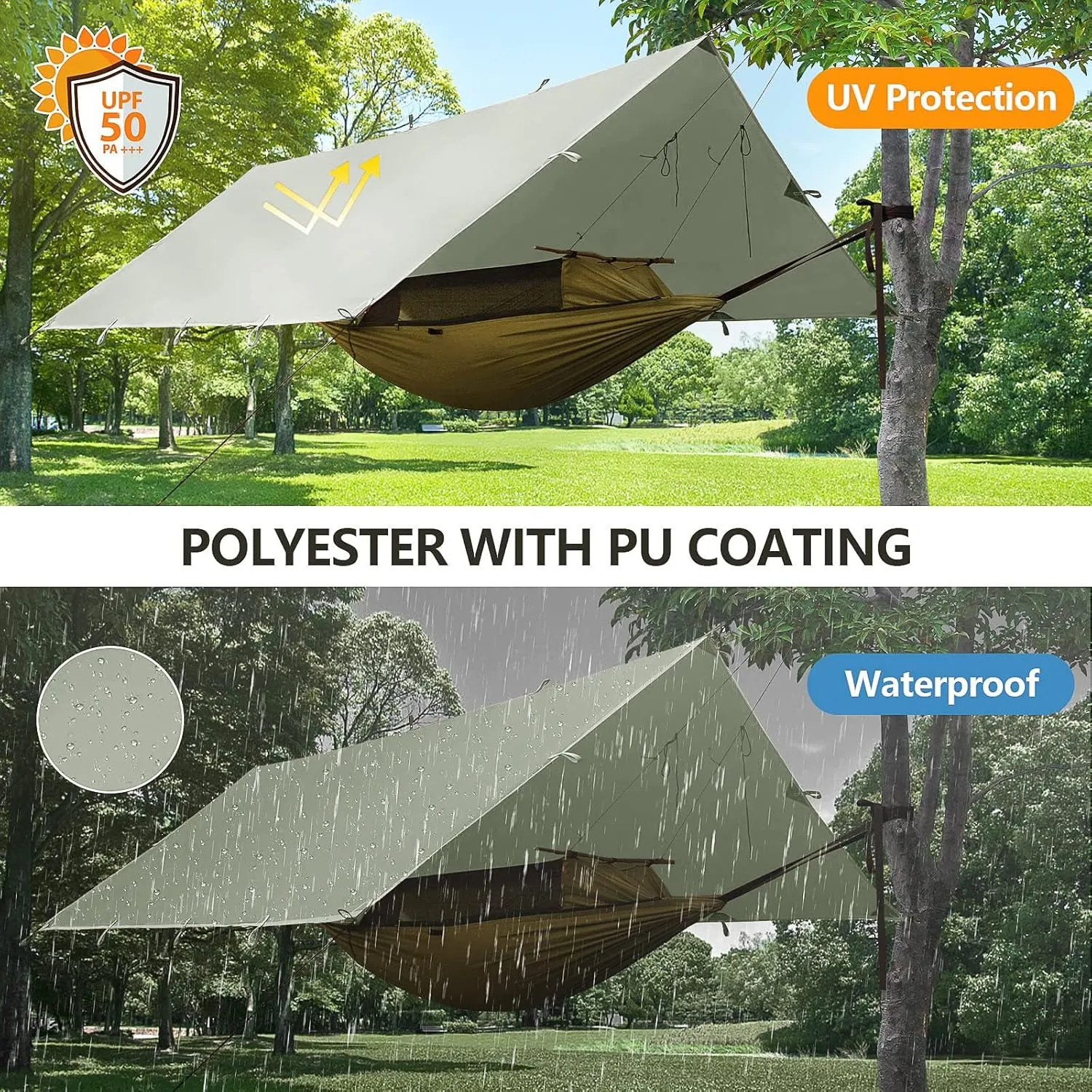 FREE SOLDIER Camping Tarp Waterproof Portable Multifunctional Outdoor Traveling Awning Backpacking Shelter Rain Tarp (Bean Green 10×10.5ft)