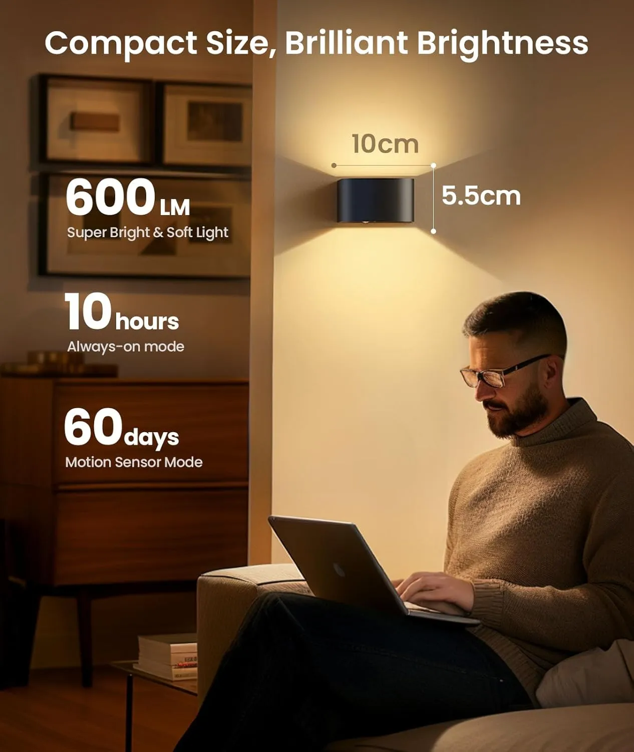 FULEN Motion Sensor Wall Lights with Remote Control 3 Colors Wireless Wall Lamp LED Indoor Up Down Wall Sconces 5000mAh Rechargeable Battery Powered Wall Lamps Brightness Adjustable, 1 Pack