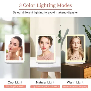 FUNTOUCH Rechargeable Travel Makeup Mirror with 72 Led Lights, Portable Lighted Beauty Mirror, 3 Color Lighting, Dimmable Touch Screen, Tabletop LED Folding Cosmetic Vanity Mirror (Pack of 2)