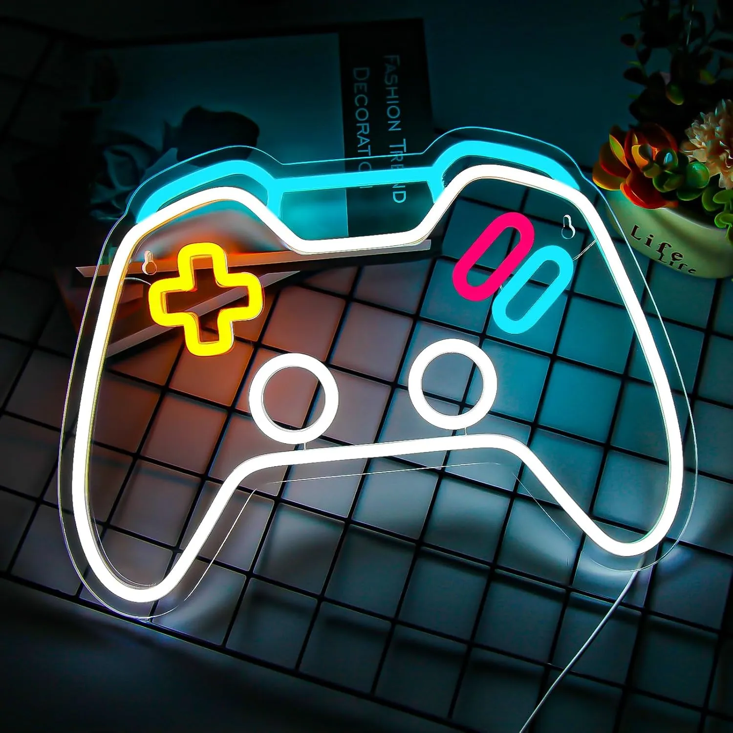 Game Neon Sign Dimmable Gamepad Shape LED Neon Signs for Game Room Wall Bedroom Decor, Neon Lights for Boys Gamer Gifts Teen Gaming Zone Party Decor Haning