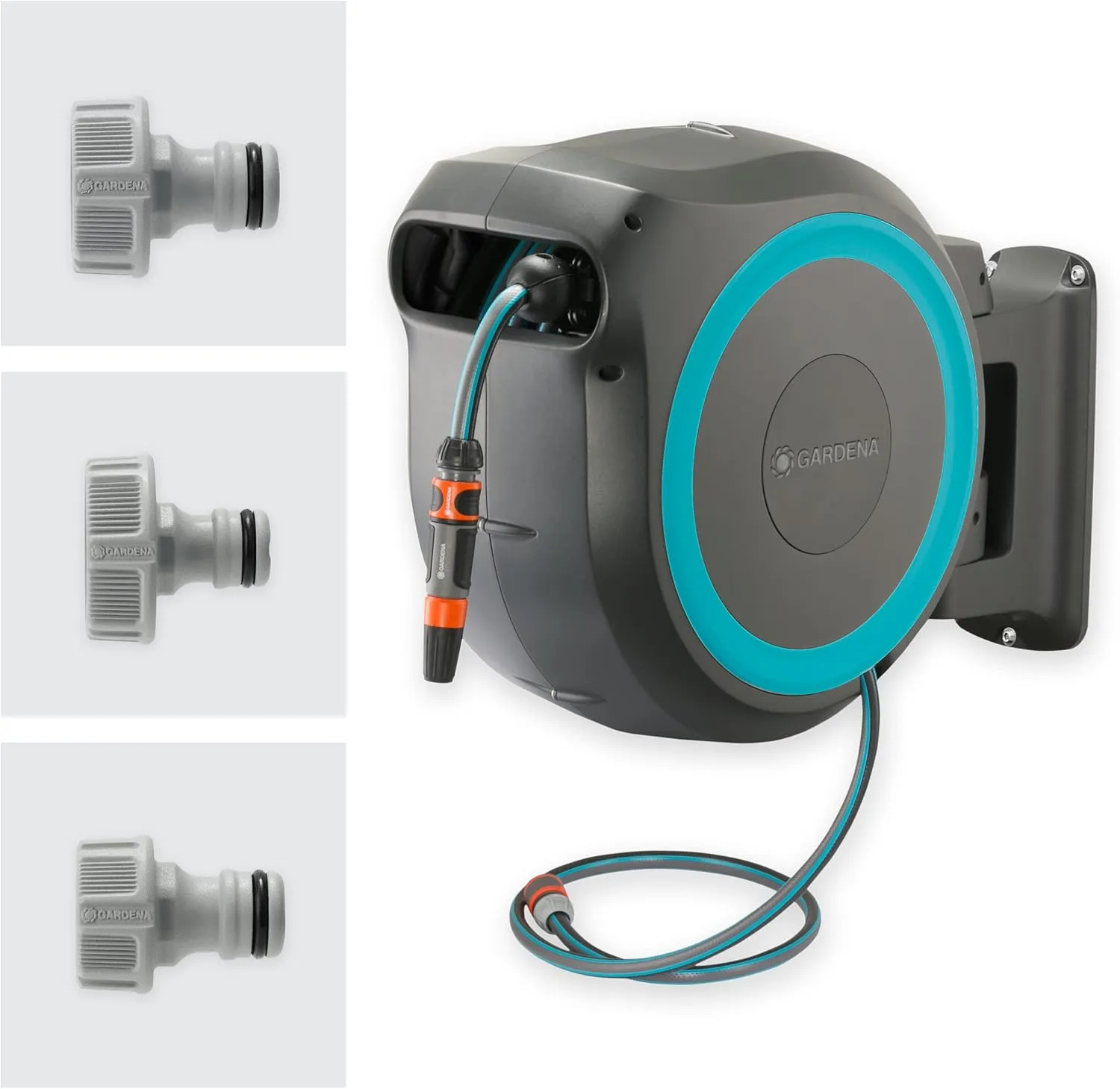 Gardena Wall-Mounted Hose Box RollUp XL (turquoise) 35 m: Versatile watering system for large gardens, swivel hose box, including 35 m Gardena hose and mounting kit (18630-20)