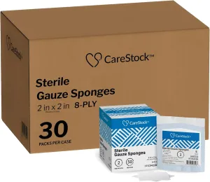 Gauze Sponge 2x2 [3000 Count] Sterile Gauze Pads, 8-Ply, Medical Grade Cotton Wound Dressing for First Aid Kit – 2 Per Pouch, 1500 Packs