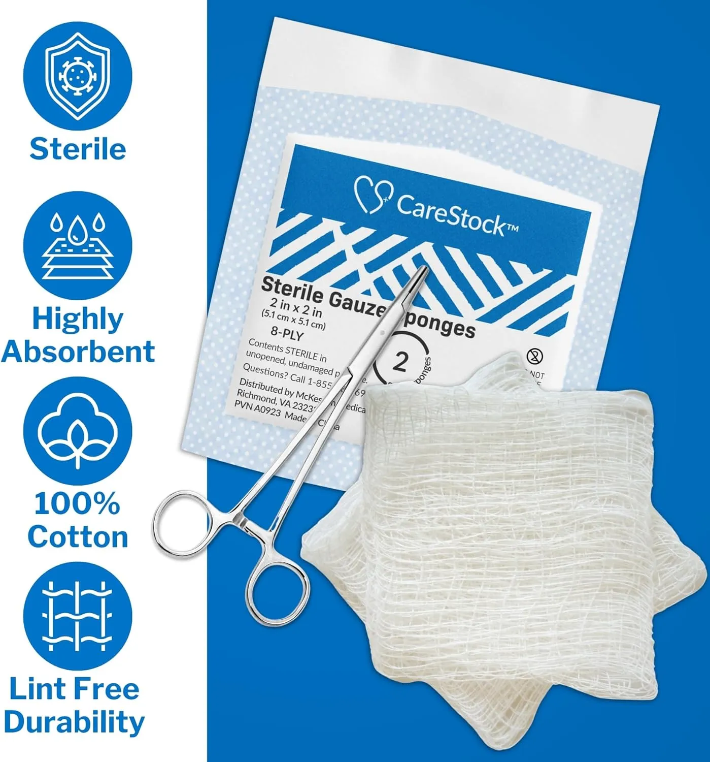 Gauze Sponge 2x2 [3000 Count] Sterile Gauze Pads, 8-Ply, Medical Grade Cotton Wound Dressing for First Aid Kit – 2 Per Pouch, 1500 Packs