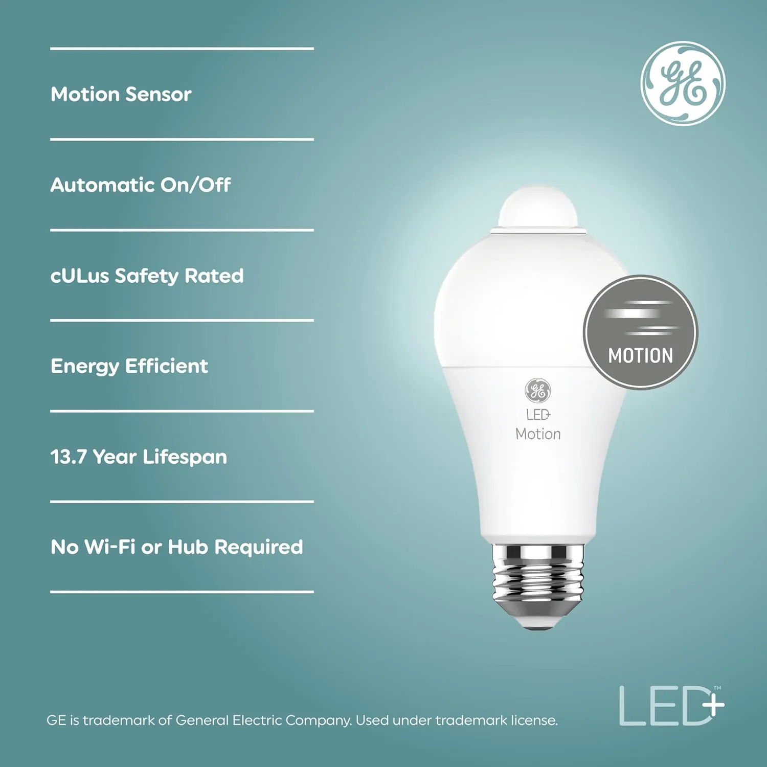GE LED  Motion Sensor LED Light Bulbs, 12W, Outdoor Security Lights, A21, Warm White (2 Pack)