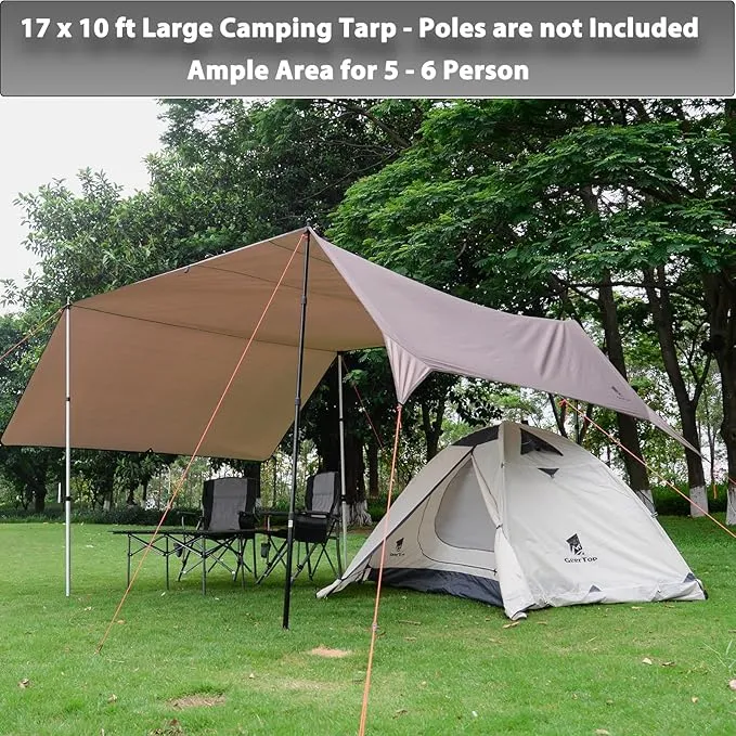GEERTOP 17 x 10 ft Camping Tarp Lightweight Large Waterproof Hammock Rain Fly Shelter Backpacking Tent Tarp for Outdoor Hiking Bushcraft Survival Travel