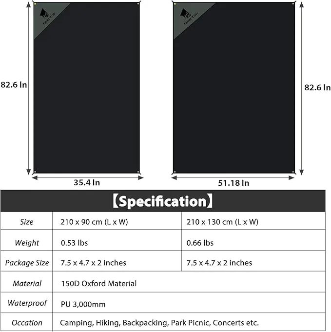GEERTOP Ultralight Tent Footprint PU 3000 Waterproof Camping Tent Tarp with Drawstring Carrying Bag Ground Sheet Mat for Camping Hiking Backpacking Outdoor Picnic