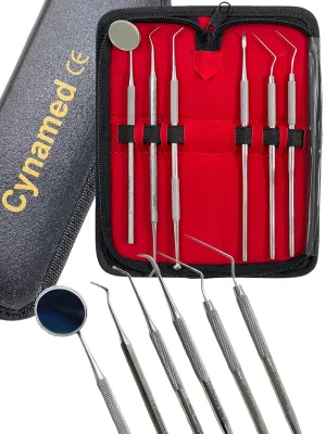 German-Dental Tools,Plaque Remover for Teeth,Dental Hygiene Cleaning Kit,Tooth Scraper Plaque Tartar Remover Cleaner,Dental Pick Scaler Oral Care Tools (Set of 6 with Pouch Oral Care)
